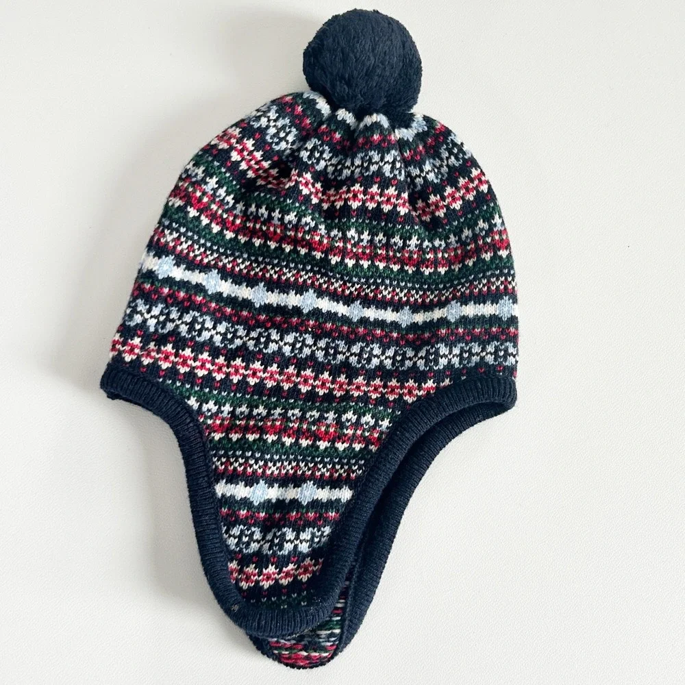 Thomas Brown Kids Winter Fair Isle Wool Cashmere Heritage Trapper Beanie Hat S/M